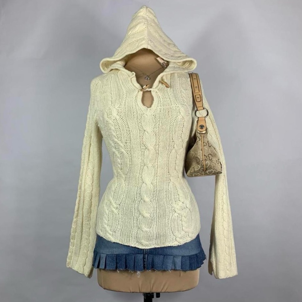 Y2K SO GSJC Cream Cable Knit Hoodie Sweater Deadstock